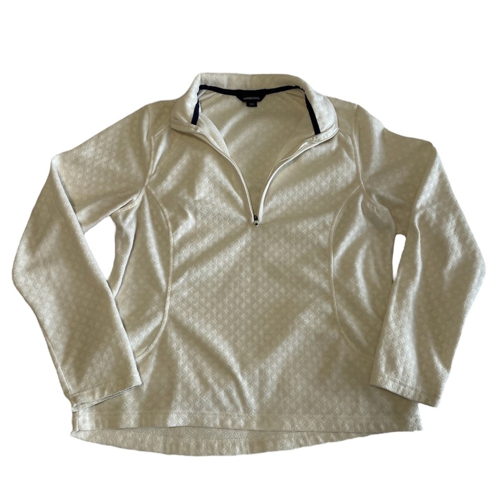 Lands' End Cream Quarter Zip Loose Fit Collared Ski Snow Sweatshirt (size M)